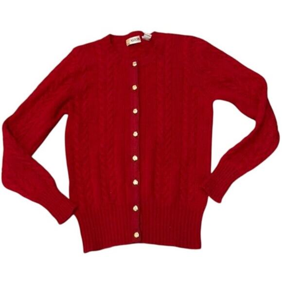 aston Sweaters - Vintage Red Wool Cable Knit Cardigan ASTON Gold Buttons S